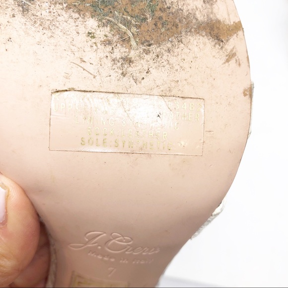 J. CREW OFF-WHITE SILVER METALLIC EMBOSSED SNAKESKIN BLOCK HEEL SANDALS - Picture 10 of 12